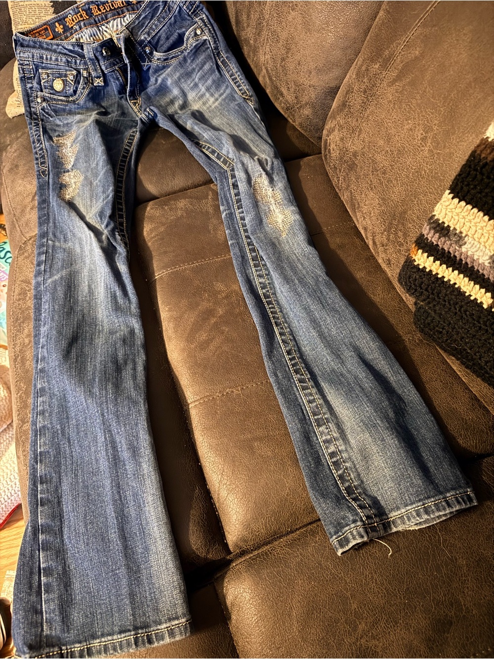 Rock Revival Blue Denim Jeans with Orange Embroidery